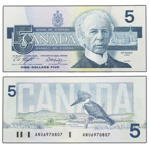 SOLD $5 1986 Bank of Canada Note Knight-Dodge ANU Prefix BC-56d - Choice UNC