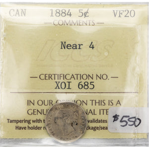 SOLD Canada 1884 Near 4 5 Cents Silver Coin - ICCS VF-20