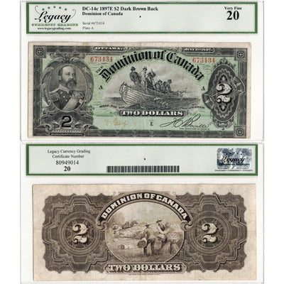 $2 1897 Dominion of Canada Note Boville Dark Brown Back DC-14c - Legacy VF-20