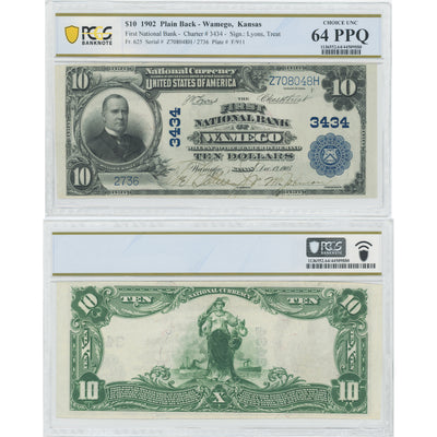 SOLD United States Wamego 1902 PB $10 National Note #3434 FR #625 - PCGS UNC-64 PPQ