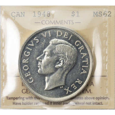 SOLD Canada 1948 $1 Silver Dollar Coin - ICCS MS-62