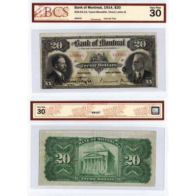 $20 1914 Bank of Montreal Canada Chartered Note #505-54-12 - BCS VF-30