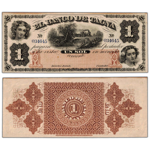 Peru El Banco de Tacna 1870's 1 Sol Remainder Note P #S382r - EF+