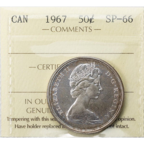 Canada 1967 50 Cents Silver Coin ICCS Specimen SP 66 The