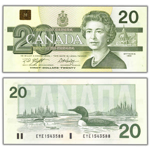 SOLD $20 1991 Bank of Canada Note EYE Short Run Prefix BC-58d - AU/UNC