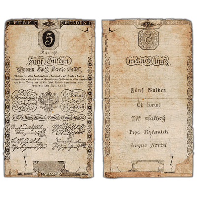 SOLD Austria Wiener Stadt Banco 1806 5 Five Gulden Note P #A38a - Tears/Internal Tears