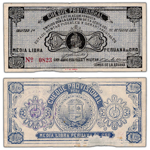 Peru Iquitos Revolution 1921 1/2 Libra Note P #S605 - VF (damaged)