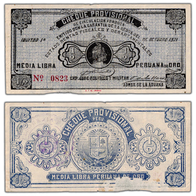 Peru Iquitos Revolution 1921 1/2 Libra Note P #S605 - VF (damaged)