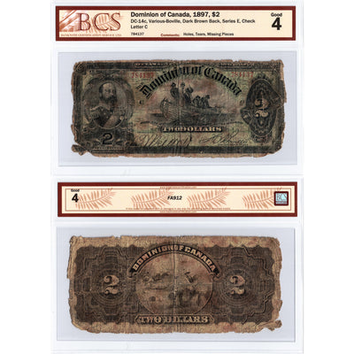 $2 1897 Dominion of Canada Note Boville Dark Brown Back DC-14c - BCS G-4