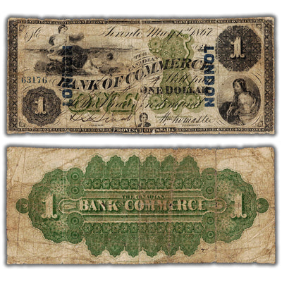 SOLD $1 1867 Canadian Bank of Commerce Chartered Note #75-10-02a - London Overprint