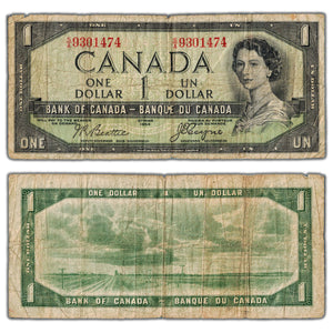 SOLD $1 1954 Bank of Canada Note Devil Face S/A Prefix BC-29b - Edge Tear