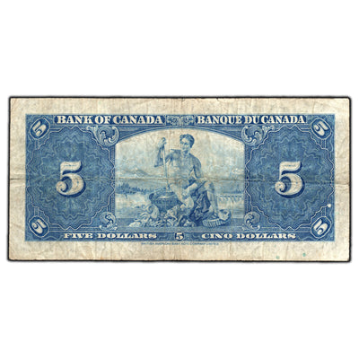 SOLD $5 1937 Bank of Canada Note Gordon-Towers C/C Prefix BC-23b