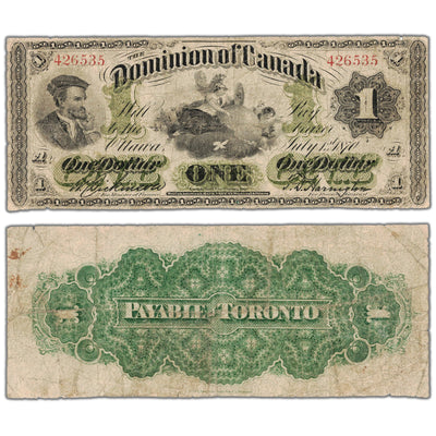 SOLD $1 1870 Dominion of Canada Note Payable at Toronto DC-2b-i - Fine