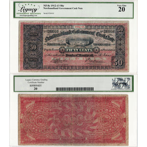 SOLD 50 Cents 1912-13 Newfoundland Government Cash Note NF-8c - Legacy VF-20