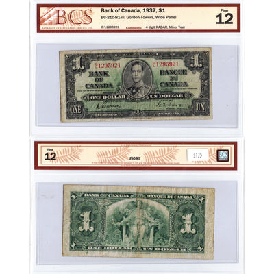 $1 1937 Bank of Canada Note BC-21c-N1-iii 4 Digit Radar - BCS F-12