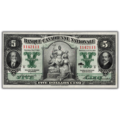 SOLD $5 1929 Banque Canadienne Nationale Chartered Note CH #85-12-02 - Crisp Abt. AU