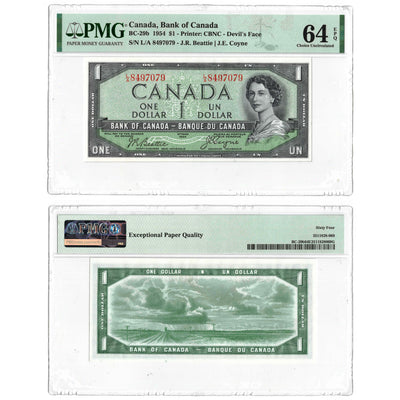 SOLD $1 1954 Bank of Canada Note Devil Face L/A Prefix BC-29b - PMG Ch UNC-64 EPQ