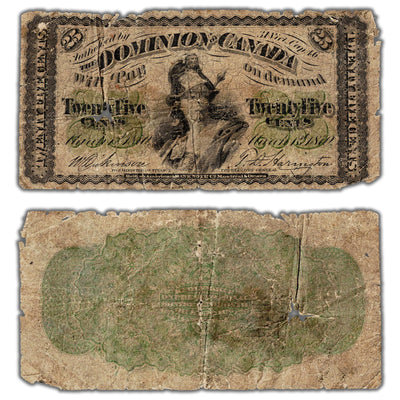 SOLD 25 Cents 1870 Dominion of Canada Shinplaster Note Letter 'B' DC-1b - AG
