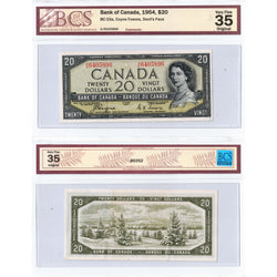 $20 1954 Bank of Canada Note Devil Face A/E Prefix BC-33a - BCS VF-35