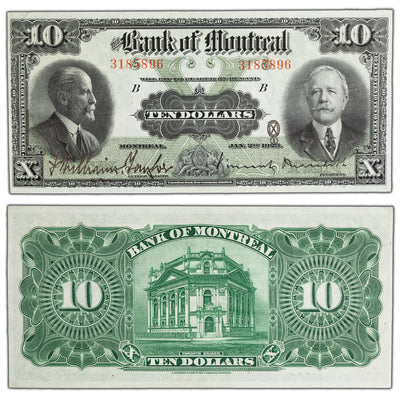 SOLD $10 1923 Bank of Montreal Canada Chartered Note #505-56-04 - Crisp EF