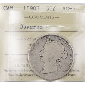 SOLD Canada 1890-H 50 Cents Half Dollar Silver Coin - ICCS AG-3