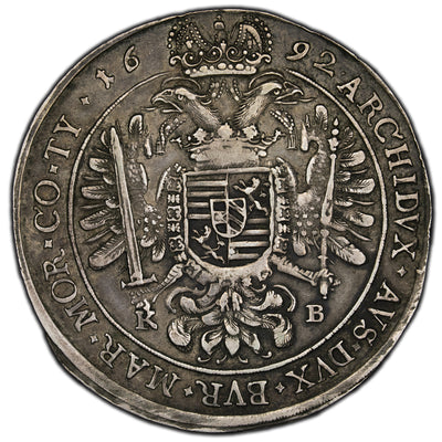 SOLD Hungary 1692 One Thaler Silver Coin - Leopold "The Hogmouth"