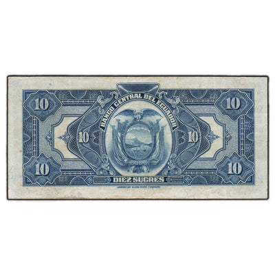 SOLD Ecuador 1943 10 Sucres Note P #92b