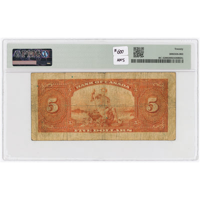 SOLD $5 1935 Bank of Canada Note English Text BC-5 - PMG VF-20