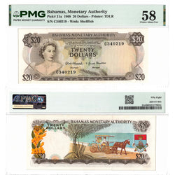 Bahamas 1968 $20 Twenty Dollars Note P #31a - AU-58