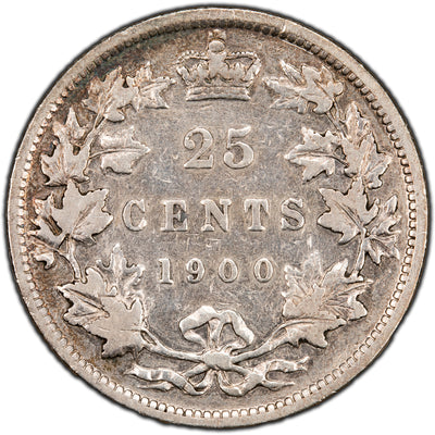 Canada 1900 25 Cents Quarter Silver Coin - Fine