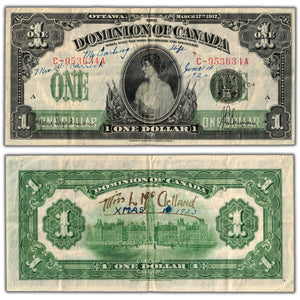 SOLD $1 1917 Dominion of Canada Note Series C Suffix A DC-23c - VF (writing)