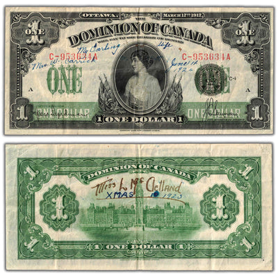 SOLD $1 1917 Dominion of Canada Note Series C Suffix A DC-23c - VF (writing)