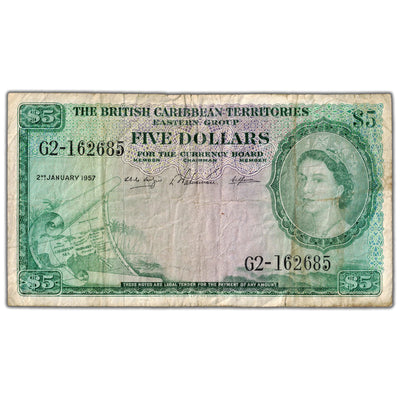 British Caribbean Territories 1957 $5 Five Dollars Note P #9b - Circulated