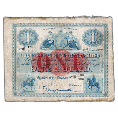 SOLD Scotland Union Bank 1919 1 One Pound Note P #S805 - Circulated