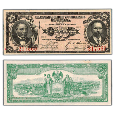 Mexico Sinaloa 1915 25 Centavos Note P #S1041 - Paper Damage