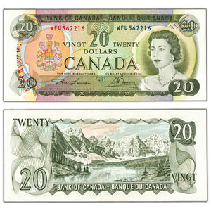 SOLD $20 1969 Bank of Canada Note Lawson-Bouey WF Prefix BC-50b - AU/UNC