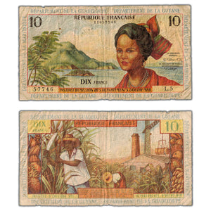 SOLD French Antilles 1966 10 Ten Francs Note P #8b - Circulated