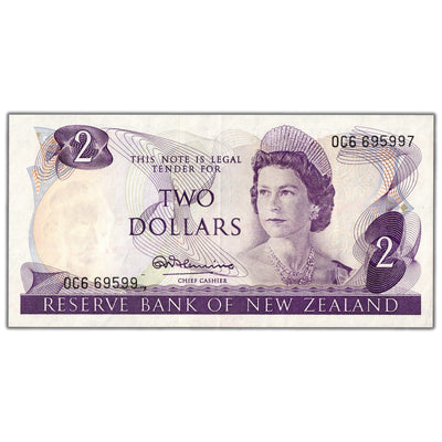 New Zealand ND (1967-81) $2 Two Dollars Note P #164a - AU