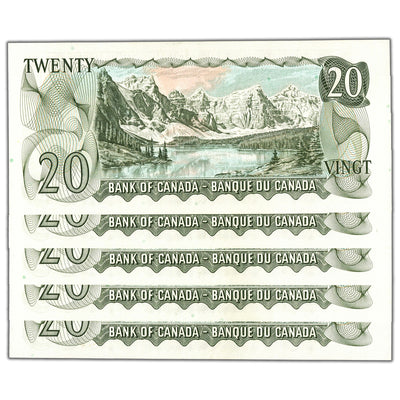 SOLD $20 1969 Bank of Canada Notes WF Prefix BC-50b - 5 Consecutive AU/UNC