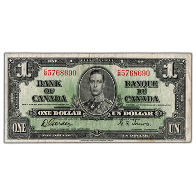 $1 1937 Bank of Canada Note Gordon-Towers C/M Prefix BC-21c - F/VF