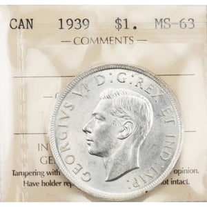 SOLD Canada 1939 $1 Silver Dollar Coin - ICCS MS-63