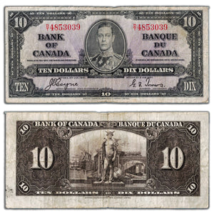 SOLD $10 1937 Bank of Canada Note Coyne-Towers D/T Prefix BC-24c - Fine
