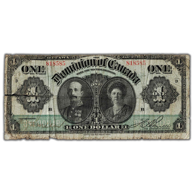 SOLD $1 1911 Dominion of Canada Note Green Line Series D DC-18b - Large Tear