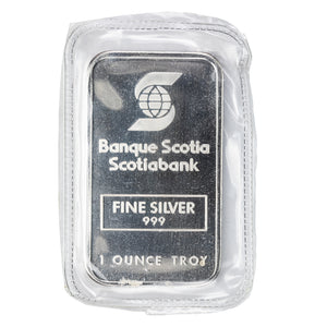 SOLD Johnson Matthey JM Scotiabank Banque Scotia French 1oz .999 Fine Silver Bar Sealed