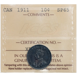 SOLD Canada 1911 10 Cents Silver Specimen Coin - ICCS SP-65