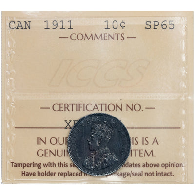 SOLD Canada 1911 10 Cents Silver Specimen Coin - ICCS SP-65