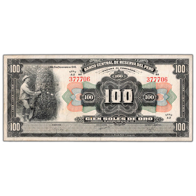 Peru 1946 100 Soles de Oro Note P #69Aa - VF+