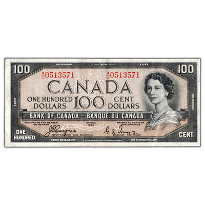 SOLD $100 1954 Bank of Canada Note Devil Face Coyne-Towers BC-35a - VF
