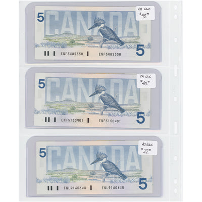 $5 1986 Bank of Canada Notes - Lot of 6 - Retail $192