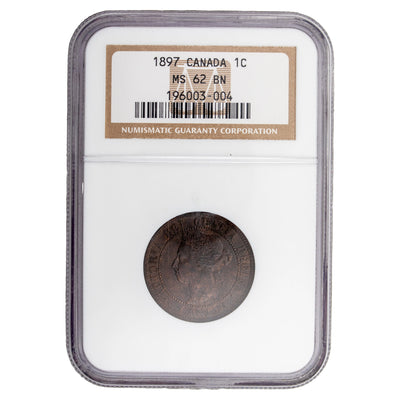 Canada 1897 1c One Large Cent Coin - NGC MS-62 BN